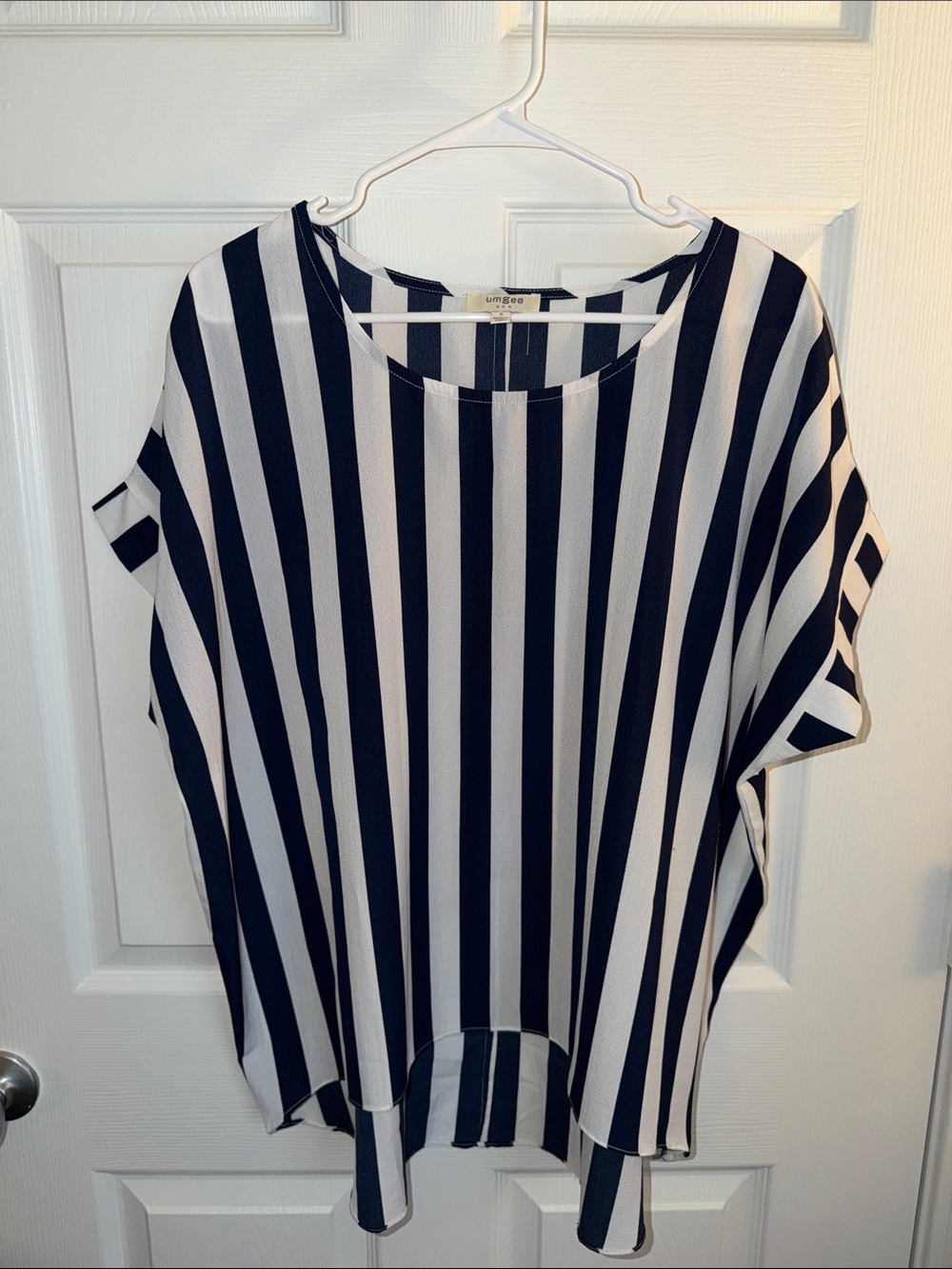 Umgee Navy and White Vertical Stripe Dolman Top